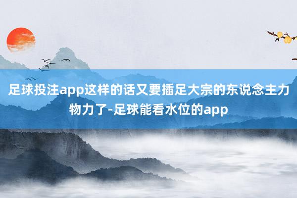 足球投注app这样的话又要插足大宗的东说念主力物力了-足球能看水位的app